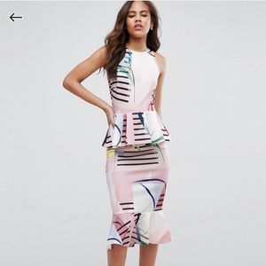 ASOS Double Peplum Printed Pencil Dress